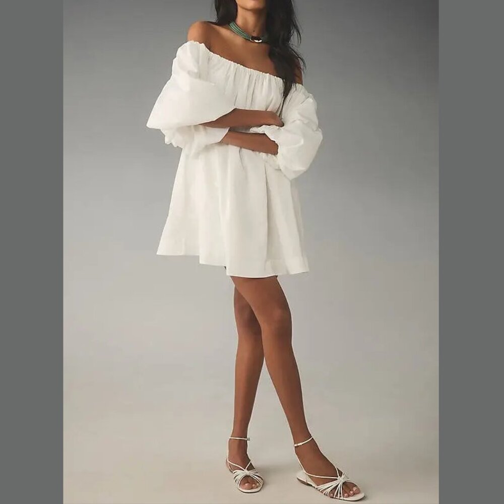 Anthropologie Mare Mare Off-The-Shoulder Puff-Sleeve Mini Dress White Large